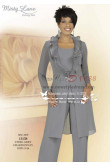 Classic mother fo the bride pant sutis with long jacket Gray 3 PC chiffon women's dress with ruffles nmo-202