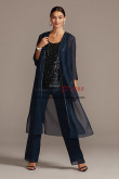Dark Navy Chiffon Sequins Top Pant Suits for Mother of the Bride with Jacket nmo-994