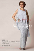 Elegant light gray mother's  evening wear lace dress with chiffon shawl cms-082
