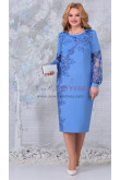 Elegant Ocean Blue Lace Flower Mid-Calf-Length Mother of the Bride Dresses, Plus Size Long Sleeves Women's Dresses mds-0045-3