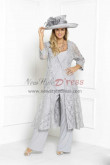 2019 New arrvial Elegant Silver gray Mother of the bride pants suit Three piece Trousers set nmo-304