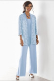 Sky blue Mother of the bride pant suits with jacket 3PC pants outfit nmo-536