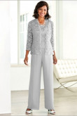 Gray Lace outfits Mother of the bride pant suit with jacket Elastic waist High-end pants outfit Aqua nmo-527