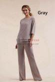 Half Sleeves Modern Elastic Pants Women's Pant Suits, Gray Chiffon Mother of the Bride Outfits mos-0006-1