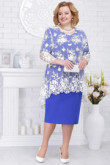  Plus size blue Mother of the bride dresses 2PC Knee-Length women's outfit with lace Overlay nmo-579
