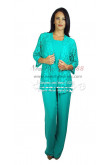 Lake blue 3 PC chiffon pant suit for mother of the bride Dress with lace jacket nmo-173
