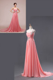 Crystal Chiffon Sashes Court Train One Shoulder Elegant Glamorous Watermelon Red Prom dresses np-0001