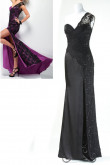 black or red Hi-Lo Side black lace Elegant One Shoulder Prom Dresses np-0165