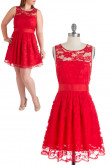 Red lace a-line Custom Jewel Neckline plus-size Bridesmaids Dresses nm-0163