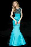 Light Blue Gorgeous Sheath Cap Sleeves Prom Dresses, Glamorous Chest Appliques Mermaid Wedding Party Dresses pds-0076-1