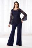 Mother of the bride pant suits dresses Dark Navy Lace Two piece pants outfit nmo-500