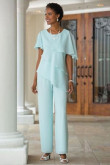 Jade Blue Mother of the bride pant suits Comfortable Chiffon Trousers set for Beach wedding nmo-264