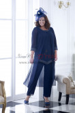 NEW ARRIVAL Dark Navy loose Hand Beading Mother of the bride pants suit Elegant women's outfit nmo-303