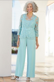 New style Elegant Mother of the bride pant suits dresses 3 PC outfit Aqua nmo-603