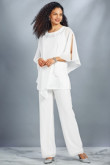 New style Mother of the bride Pant suit White Chiffon Beach wedding Trouser outfit nmo-437