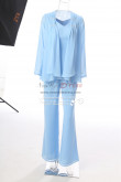 New style Sky blue Chiffon Mother of the bride pant suits 3PC outfit Trumpet Trousers Custom Plus size MT001703