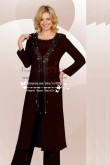 Plus size Classic dark navy chiffon mother of the birde pant suits with long jacket 3 piece dress for wedding nmo-213