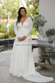 Plus Size Elegant Deep V-Neck Lace Wedding Dresses, Charming Long Sleeves Bride Dresses bds-0050