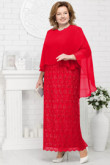Plus size mother of the bride dresses with chiffon Poncho Red Lace Evening Gown nmo-568