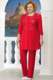 Red Plus size Mother of the bride pant suit Women 3PC Trousers outfits nmo-576
