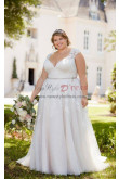 Plus Size Outdoor Wedding Dresses With Hand Beading Belt, Bride Dresses With Brush Train bds-0030