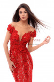 Red Lace Mermaid Prom Dresses, Deep V-Neck Wedding Party Dresses pds-0044