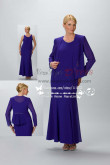 Royal blue Ankle-Length grand mother's dress withe jacket  cms-073