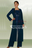 Plus size Classic dark navy chiffon mother of the birde pant suits with long jacket 3 piece dress for wedding nmo-204