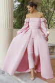Satin Bridal Jumpsuit Pink Prom Gown Detachable Train wps-156