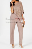 khaki Sequins Lace Overlay Top Trousers set Women's outfits nmo-404