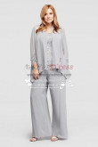 Silver chiffon mother of the bride pant suits with jacket Wedding trousers set nmo-269