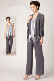 silver gray Three Piece mother of the bride dress pants sets Silver Sequins Vest nmo-072