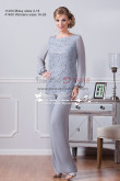Silver grey chiffon beautiful mother of the bride pant suit 2PC outfit with lace New arrival Customize nmo-219