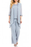 loose sky blue Three pieces Mother of the bride pants suit with Elastic waist nmo-409
