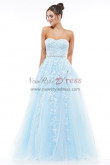 Strapless Sky Blue Prom Dresses, A-Line Ruffles Wedding Party Dresses pds-0026