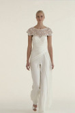Beautiful Chiffon bridal jumpsuit wedding dresses with delicate hand beaded cape wps-044