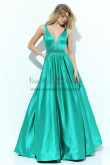 Light Blue A-Line Deep V-Neck Prom Dresses, Classic Hand Beading Belt Wedding Party Dresses pds-0073-5