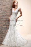 under 200 Mermaid lace Classic V-neck Spring Button wedding dresses nw-0185