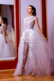 Wedding Jumpsuit, Lace Wedding Romper, Wedding Jumper, Bridal playsuit, Alternative Wedding Dresses with Detachable Skirt bjp-0025