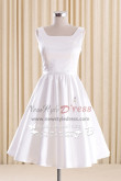 White A-line Satin Homecoming dresses Knee-Length bridesmaid dress