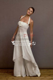 White Chiffon jumpsuit dress for beach wedding wps-040