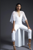 White Lace Bridal Jumpsuit With Batwing sleeve wps-168