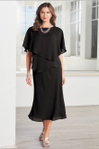 Black Mid-Calf Women Chiffon dress for special occasion nmo-483