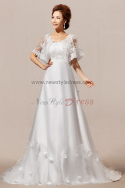New Arrival Half Sleeves A-Line Lace Wedding Dresses with cape Chapel Train nw-0074