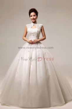 High Collar Ball Gown Appliques Wedding Dresses Elegant nw-0080