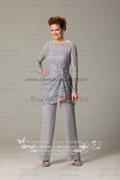New Arrival Gray Long Sleeves mother of the bride pants suit nmo-108