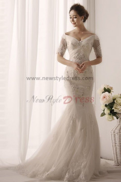 New Arrival Off the Shoulder Hand Beading Trumpet Cheap wedding gowns nw-0163
