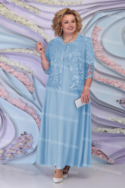 2021 Modern Sky Blue Mother Of The Bride Long Dresses, Plus Size Women's Outfit nmo-730-6