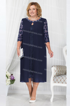 2021 Navy Blue Mother Of The Bride Dress, Mid-Calf  Plus Size Women's Dresses nmo-723