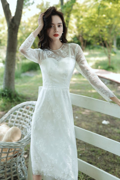 Simple Discount Women's Dress, Under $100 Long Sleeves Mid-Calf Lace Dresses cso-007